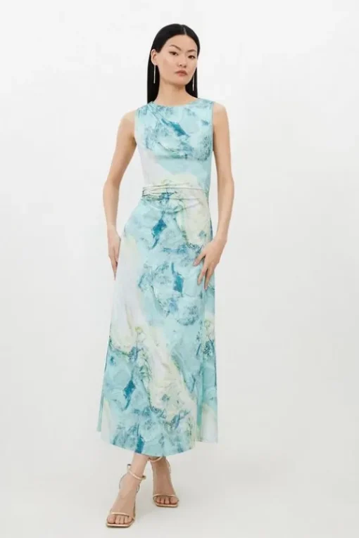Petite Marble Print Jersey Sleeveless Maxi Dress