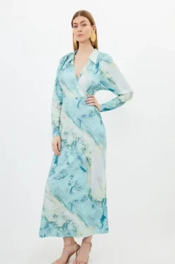 Petite Marble Print Jersey Shirt Midi Dress