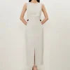 Petite Melange Tailored Pu Tab Detail Midi Dress
