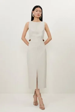 Petite Melange Tailored Pu Tab Detail Midi Dress