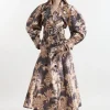 Petite Metallic Floral Tailored Trench Maxi Coat