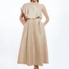 Petite Metallic Taffeta One Shoulder Ruffle Midi Dress