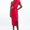 Petite Metallic Taffeta Rosette Maxi Off The Shoulder Dress