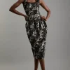 Petite Metallic Velvet Jacquard Tailored Square Neck Midi Dress