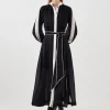 Petite Military Mono Belted Long Sleeved Woven Midi Dress