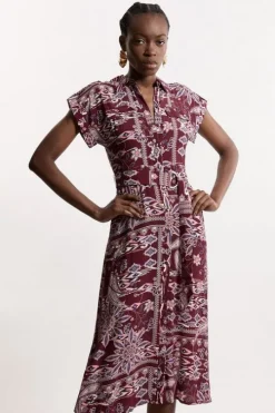 Petite Mixed Print Viscose Crepe Woven Midi Shirt Dress