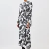 Petite Mono Floral Woven Viscose Satin Midi Dress