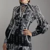 Petite Mono Floral Woven High Neck Mini Dress
