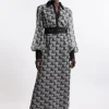 Petite Mono Print Belted Woven Maxi Dress