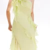 Petite Ooto Crinkle Viscose Rosette Detail Woven Split Front Maxi Dress