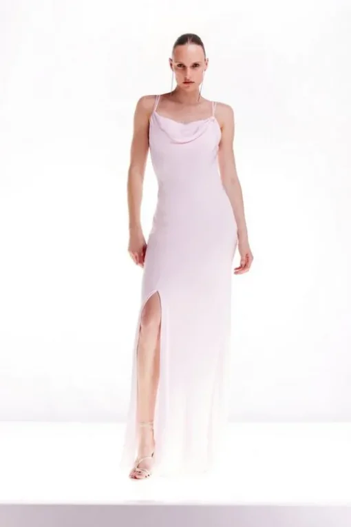 Petite Ooto Viscose Satin Draped Strappy Woven Maxi