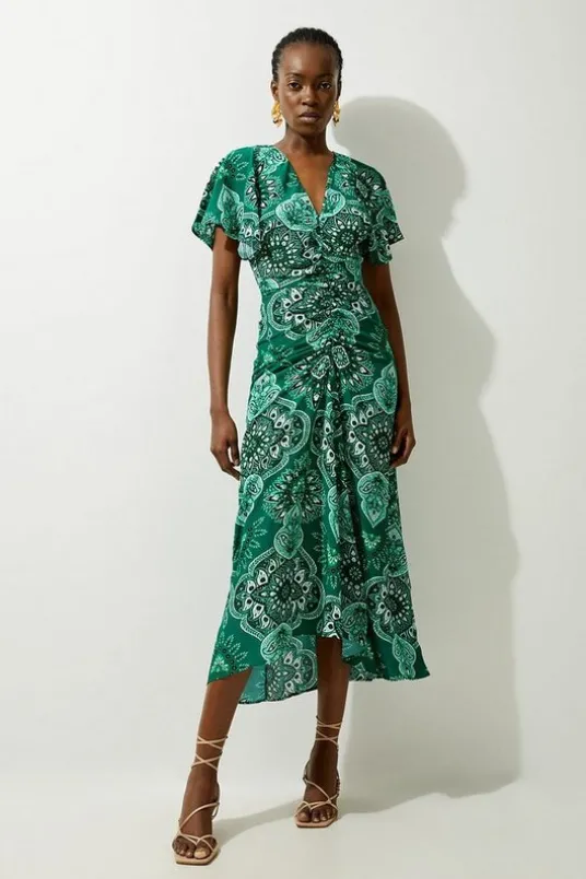 Petite Paisley Printed Morocain Woven Midi Dress