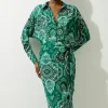 Petite Paisley Printed Morocain Woven Midi Shirt Dress