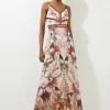 Petite Placed Floral Embroidered And Beaded Woven Strappy Maxi Dress