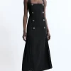Petite Pleated Button Detail Strappy Woven Midi Dress