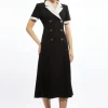 Petite Pleated Button Detailed Woven Midi Dress