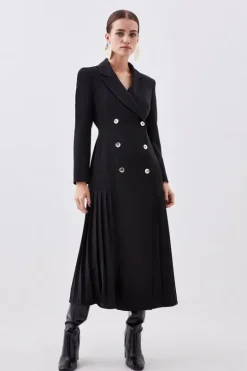 Petite Pleated Button Detailed Woven Midi Dress
