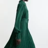 Petite Pleated Woven Maxi Shirt Dress With Belt