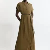 Petite Pleated Woven Viscose Midaxi Shirt Dress