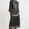 Petite Polka Dot Woven Balloon Sleeve Belted Midaxi Dress