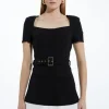 Petite Ponte And Georgette Jersey Contrast Detail Mini Dress