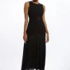 Petite Ponte And Georgette Jersey Pleated Maxi Dress