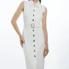 Petite Ponte Jersey Hardwear And Pu Detail Midi Dress