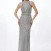 Petite Premium Beading Embellished Woven Halter Maxi Dress