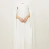 Petite Premium Bonded Crepe Detachable Cape Maxi Dress