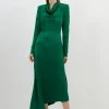 Petite Premium Jacquard Cowl Long Sleeve Woven Midi Dress