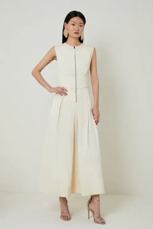 Petite Premium Linen Twill Woven Sleeveless Maxi Dress