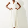 Petite Premium Linen V Neck Wrap Detail Woven Midi Dress