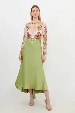 Petite Premium Satin Guipure Lace Maxi Dress