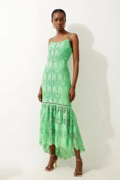 Petite Premium Satin Guipure Lace Strappy Maxi Dress