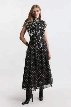 Petite Printed Dobby Ruffle Midi Dress