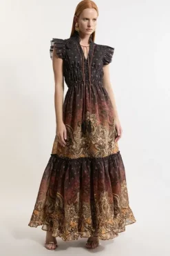 Petite Printed Paisley Print Cotton Woven Maxi Dress