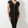 Petite Rib Knit Zip Through Midi Dress