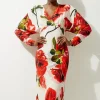 Petite Rose Printed Morocain Woven V Neck Midaxi Dress
