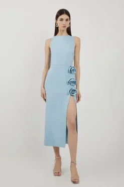 Petite Rosette Ponte Jersey Slit Midi Dress