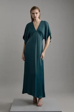 Petite Satin Angel Sleeve Woven Maxi Dress