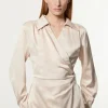 Petite Satin Back Crepe Pearl Detail Wrap Blouse