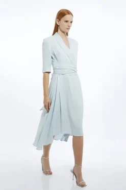 Petite Satin Back Crepe Wrap Tie High Low Maxi Dress