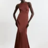 Petite Satin Crepe Column Woven Midi Maxi Dress