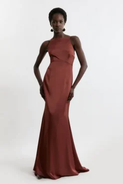Petite Satin Crepe Column Woven Midi Maxi Dress