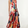 Petite Satin Print V Neck Woven Maxi Dress