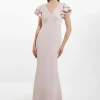 Petite Satin Ruffle Sleeve Maxi Dress