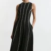 Petite Scallop Trim Panelled Crepe Maxi Dress