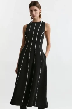 Petite Scallop Trim Panelled Crepe Maxi Dress