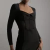 Petite Scuba Crepe And Power Mesh Corset Detail Mini Dress