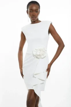 Petite Scuba Crepe Drama Rosette Woven Backless Mini Dress